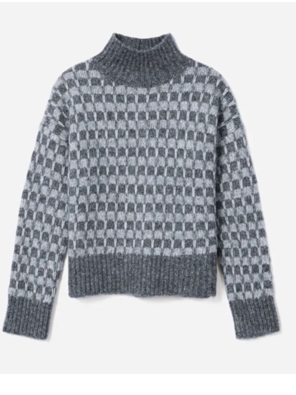 EVERLANE The Cloud Checkered Turtleneck Size XS Soft Cozy Merino Alpaca & Cotton